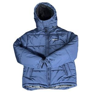 London Fog Puffer Youth Size Small L 14/16 Zip Up Winter Jacket With Hood Blue